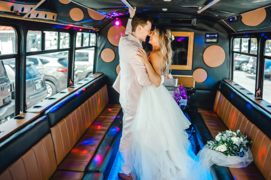 Shelby and Jarrod on the party bus on the way to the Yacht Starship 