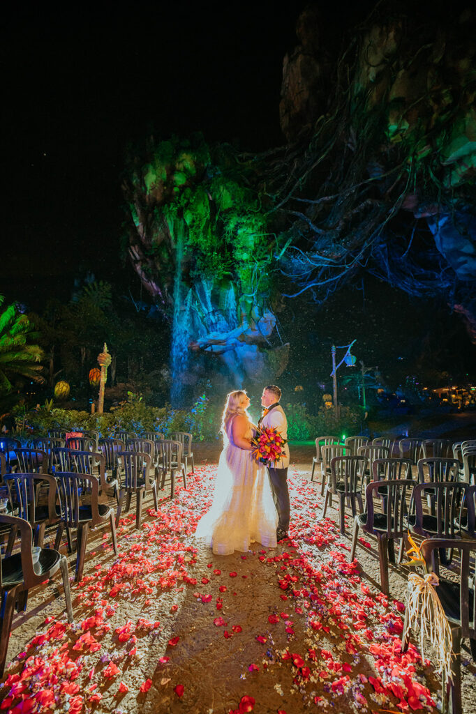 Bride and Groom in Walt Disney World's Pandora for Disney Wedding