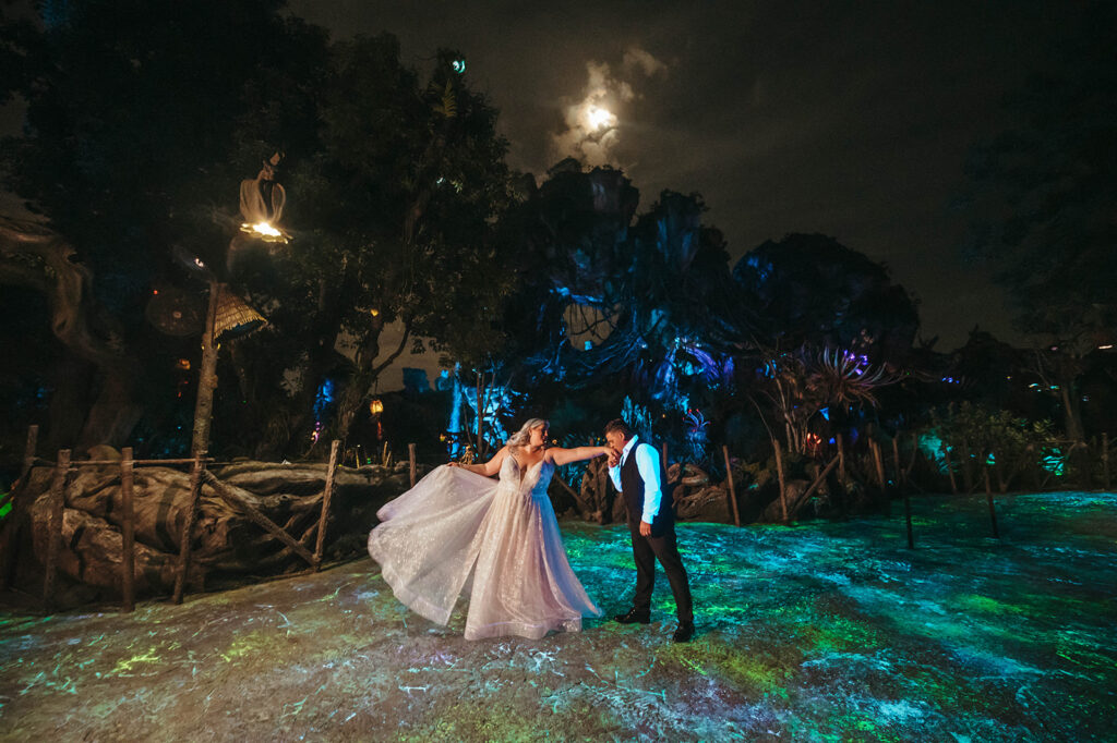 Bride and Groom in Walt Disney World's Pandora for Disney Wedding