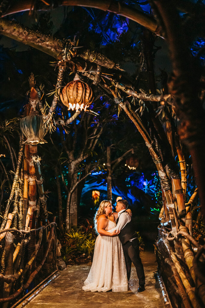 Bride and Groom in Walt Disney World's Pandora for Disney Wedding
