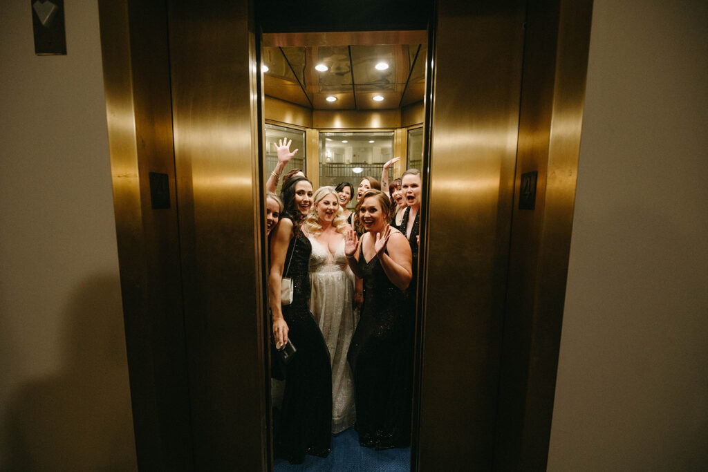 Wedding Guests on Elevator