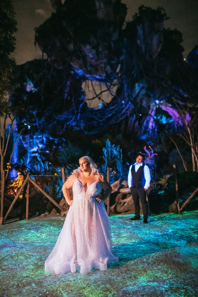 Bride and Groom in Walt Disney World's Pandora for Disney Wedding